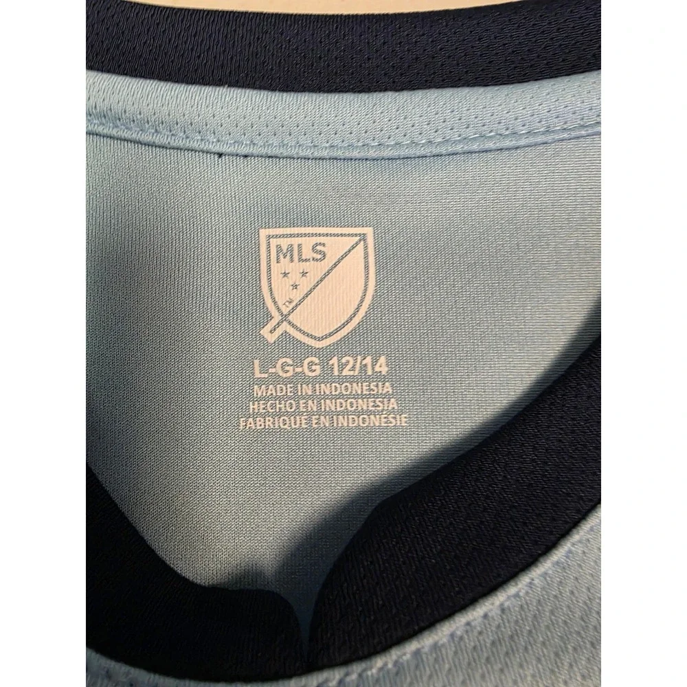 MLS Sporting Kansas City Boys Jersey Light Blue Navy Size L 12/14 96 Graphic